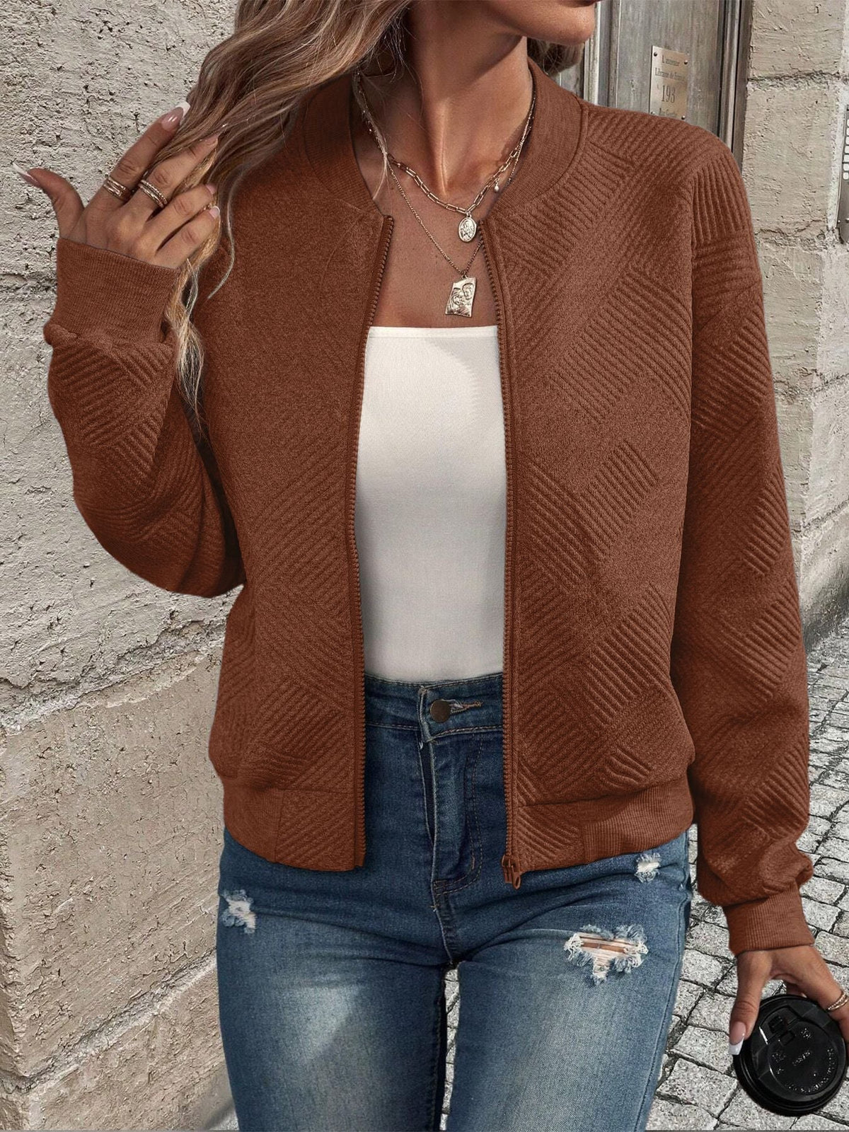 Jessica | Cardigan da Donna con Zip e Texture