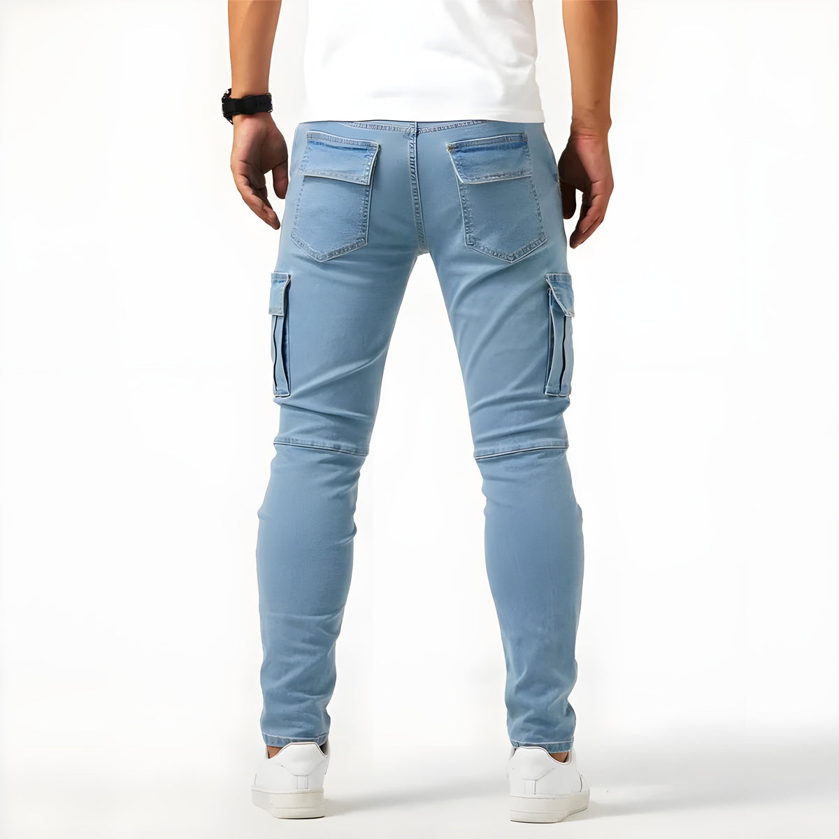 Pantaloni cargo in denim elasticizzati